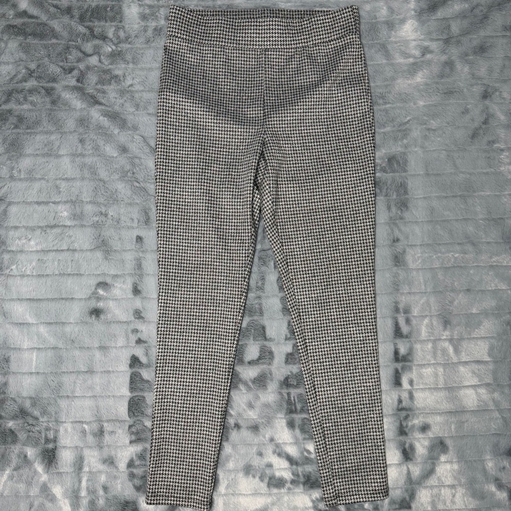 LOFT Black White Houndstooth High Rise Pull On Leggings Pants Womens Medium
